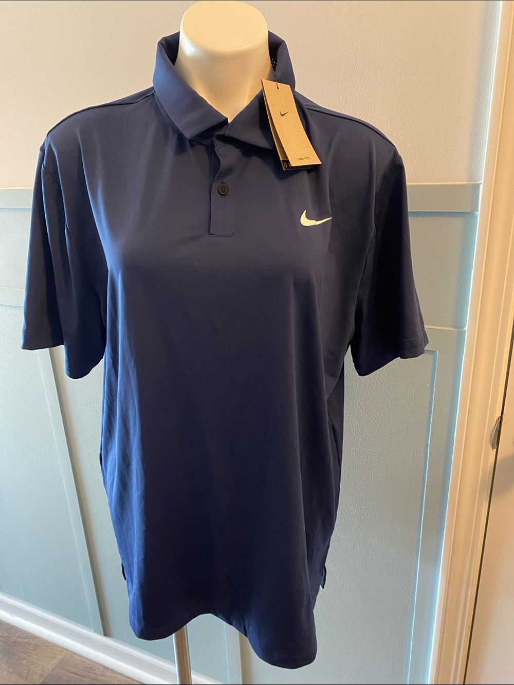 Nike Men's Navy Polo with White Swoosh